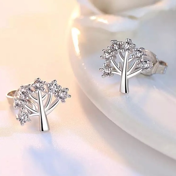 π Silver 925 Tree Earrings - Picture 2 of 5